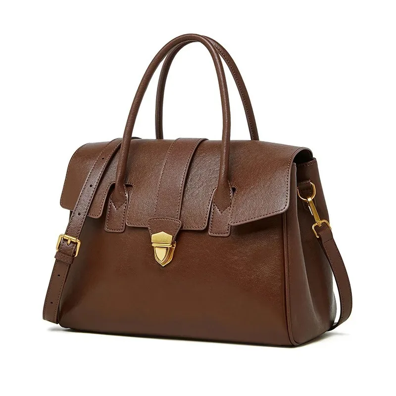 Retro Genuine Leather Bag for Women Shoulder Bag Luxury Large Capacity Square Fashion Tote Bag Natural Cowhide Handbag