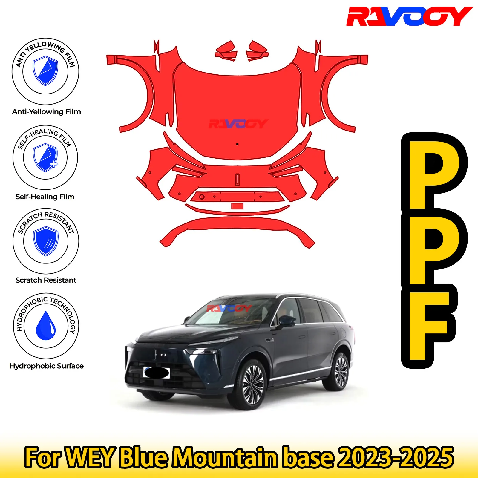 

For WEY Blue Mountain base 2023-2025 Glossy Matte Black Precut front PPF Kit Paint Protection Film