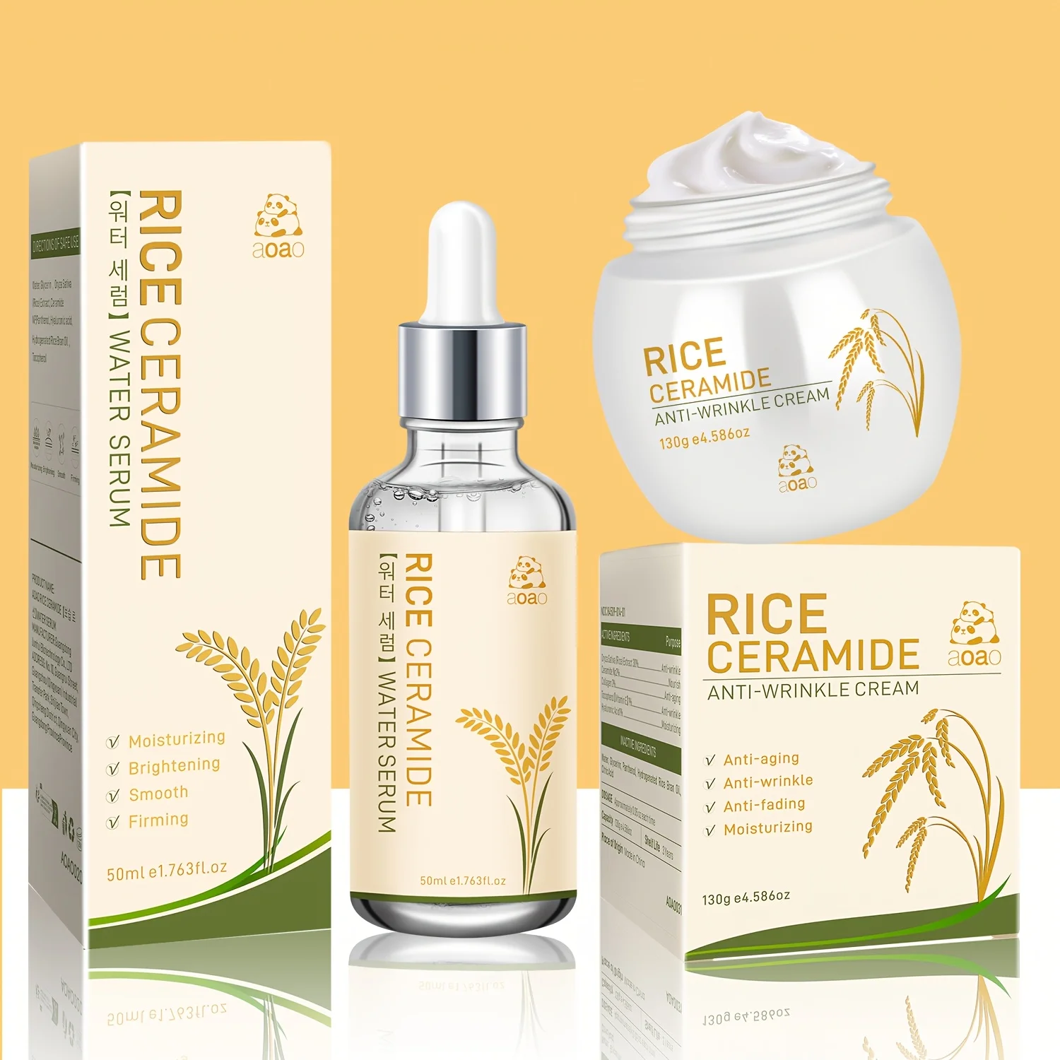 Set de 2 Productos para el Cuidado Facial con Colágeno y Ceramidas: Crema de 130g y Sérum de 50ml, Antienvejecimiento, Antiarrugas, Hidratante, Reafirmante, Suavizante