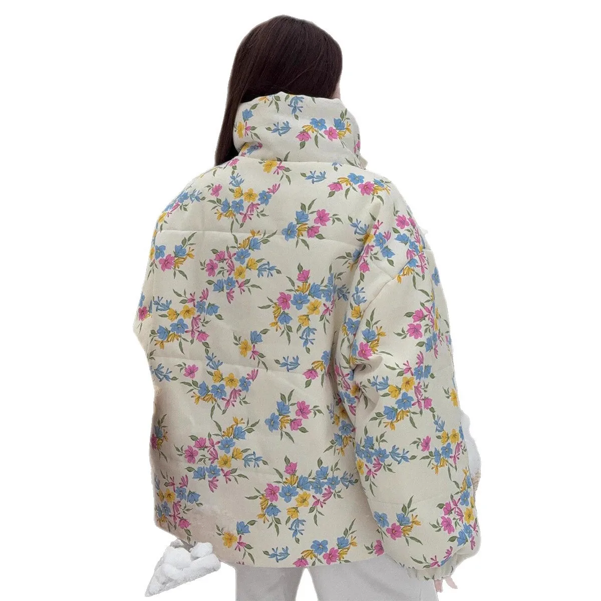 2025 Autumn Winter Printed Cotton Jacket for Women Stand Collar Zipper Cotton Coat Warm Cotton Jacket for Women