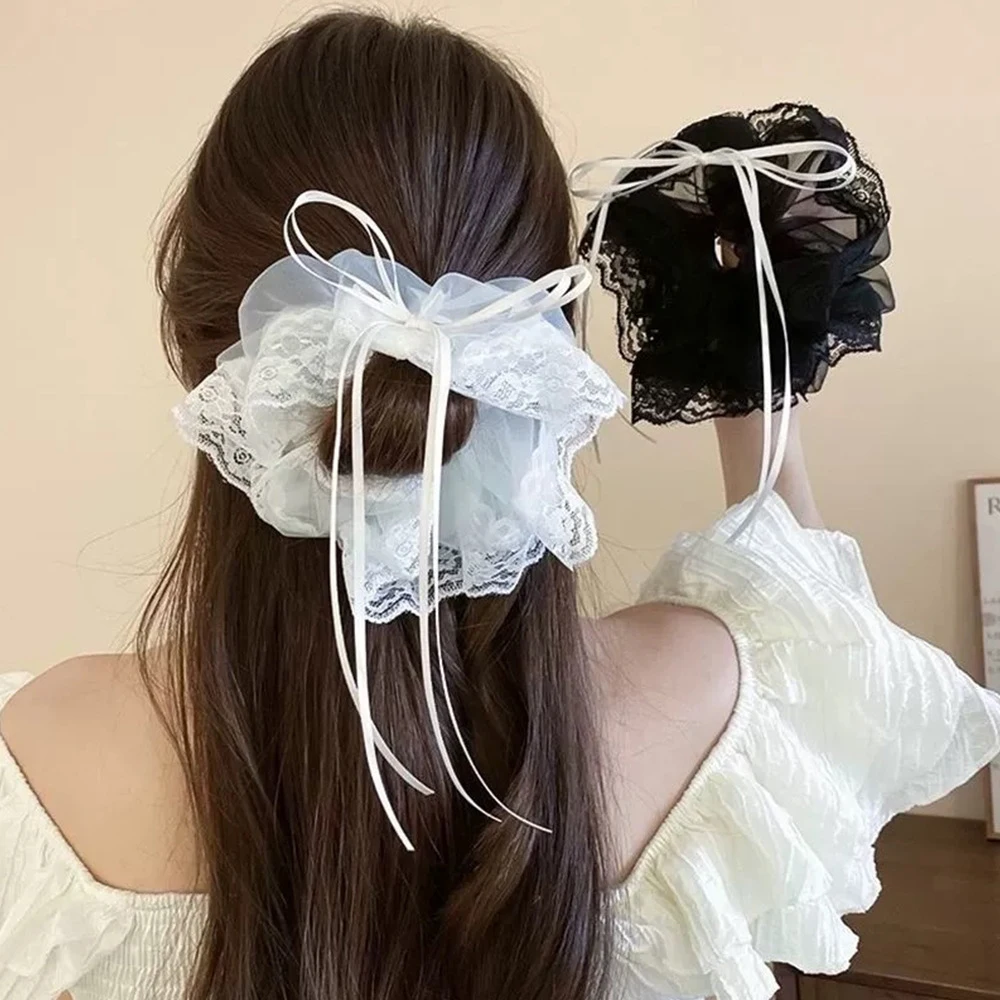 Летние кружевные сетчатые резинки для волос, женские эластичные резинки для волос, белая лента, бант, резинка для волос, держатель для конского хвоста, резинки для волос, аксессуары для волос