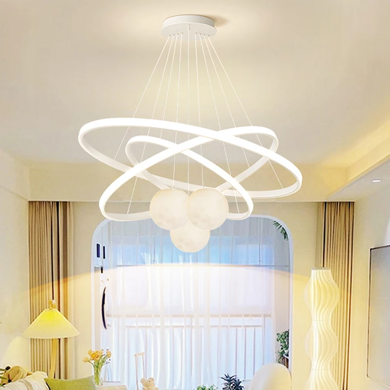 현대식 LED 천장 램프 펜던트 조명 거실 식당 침실 원형 링 알루미늄 바디 실내 조명 기구