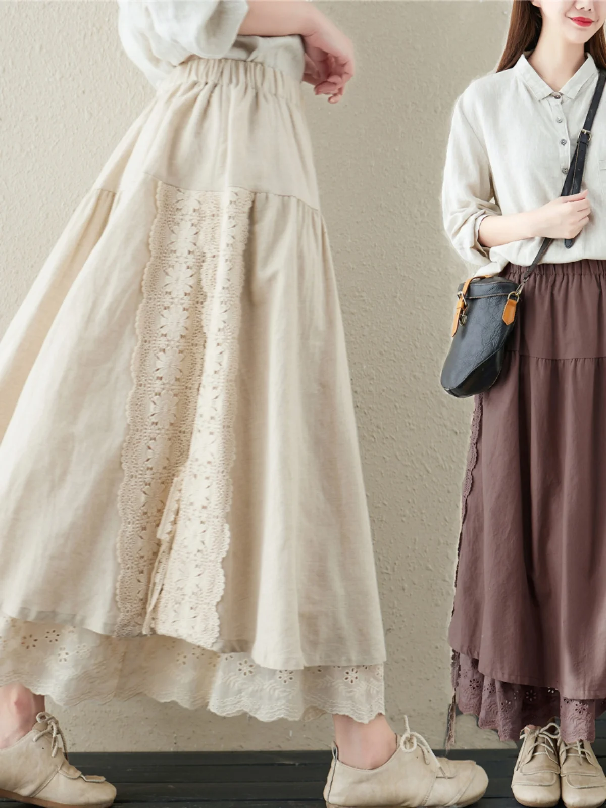 Japanse Sle Linnen Geborduurde Taille F Rok A-lijn Zoete Paraplu Rok Met Riem Hoge Taille Polyester Lente 2023