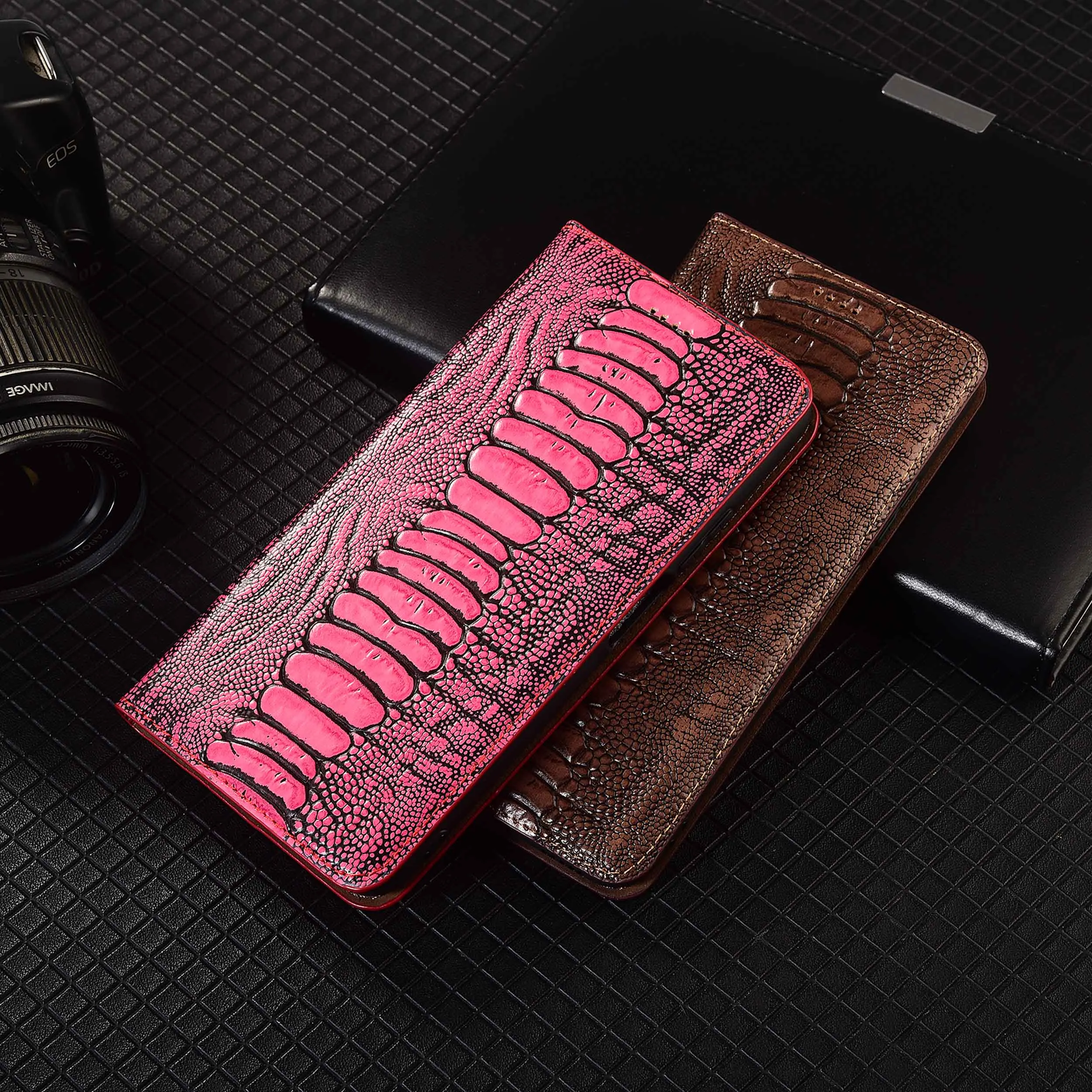 ل Xiaomi Poco M3 M4 M5 M5S M6 M7 Pro Plus 4G 5G أقدام النعامة نمط محفظة جلدية حقيقية الوجه غطاء الهاتف حالة عدم الانزلاق