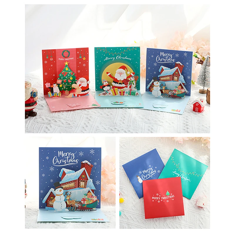 Christmas Tree Greeting Cards Xmas Party Three-dimensional Pop Up Card 3D Postcard Blessing Holiday Supplies