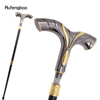 Gouden Zwarte Vloeiende Lijnen Handvat Wandelstok met Verborgen Plaat Zelfverdediging Mode Riet Plaat Cosplay Crosier Stick 92cm