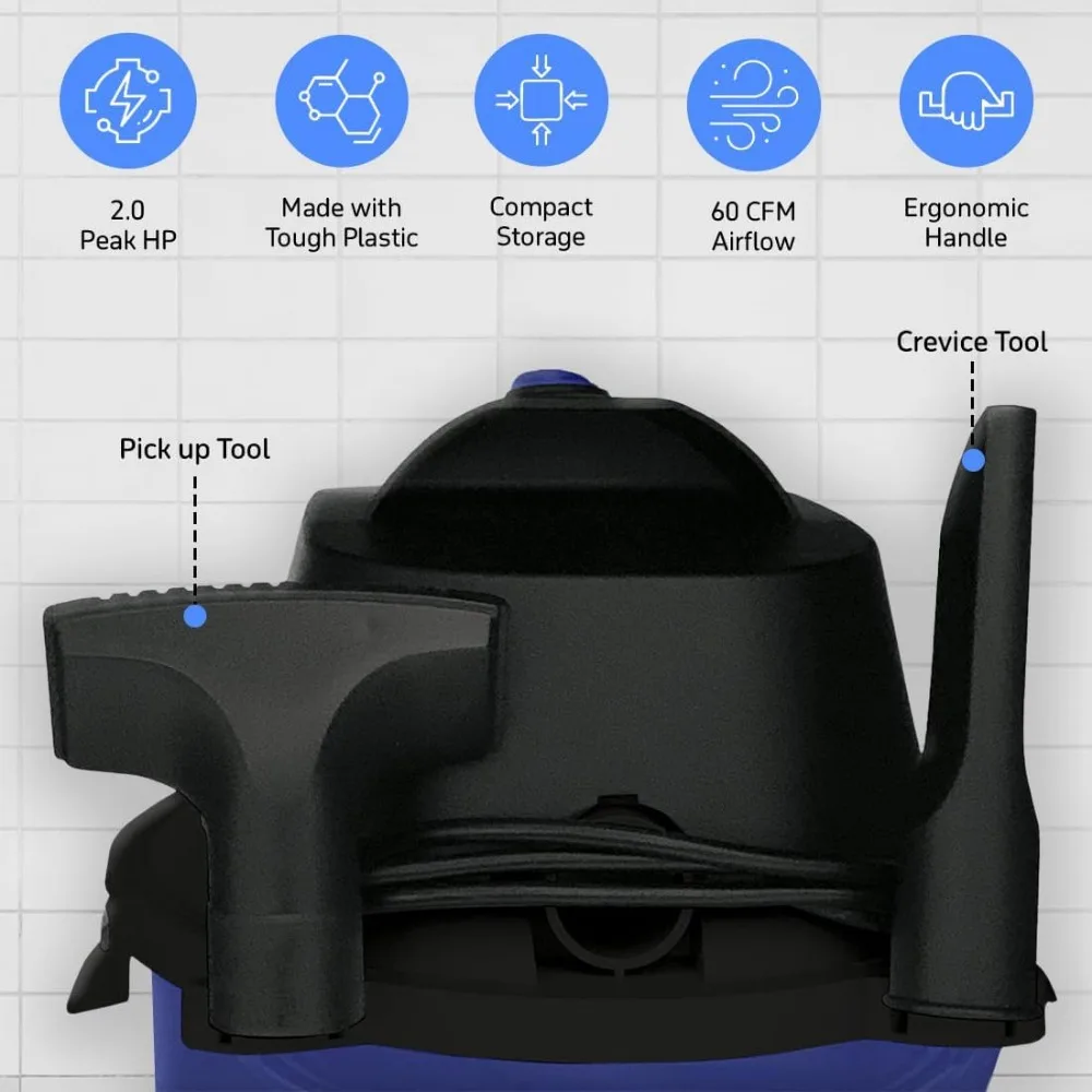 Портативный влажный и сухой пылесос, всасывающий вентилятор на 2 галлона для жидкостей, пыли, шерсти домашних животных, 10 футов, домашний автомобильный гараж