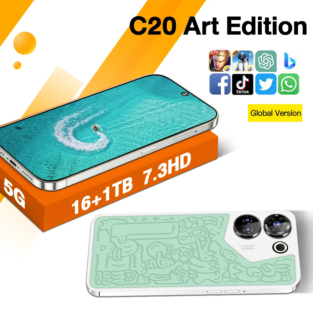 2024 The new C20 Art Edition smartphone 4G HD screen 16GB+1TB simultaneously supports 2 mobile phone cards + memory cards