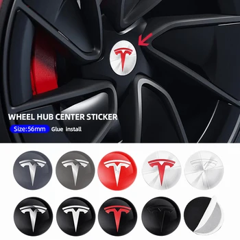Image of 4 Stück 56mm Tesla Radnabenkappen-Logo-Aufkleber - Wasserdichte, Langlebige Radmitte-Dekorfolien für Model 3/Y/S/X Auto-Schutz-Zubehör
