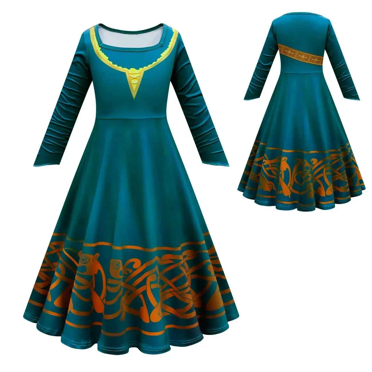 Merida Dress for Kids Girls Brave Cosplay Costume Printed Outfits Halloween Carnival Party Clothes Birthday Gift