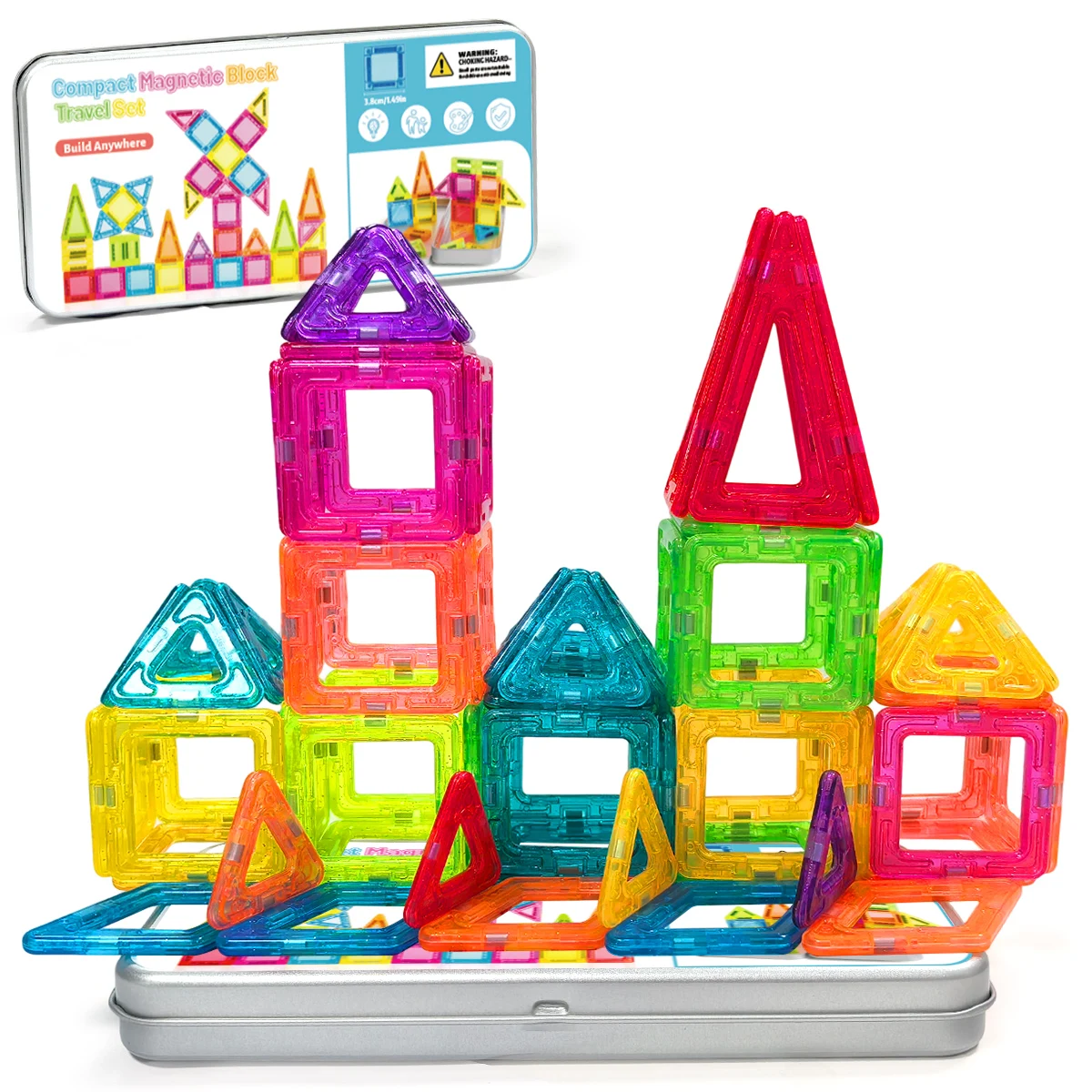 مجموعة بناء مصممة لبنات البناء المغناطيسية لعمر 3 سنوات فما فوق للأطفال والأولاد والبنات كتل مغناطيسية 40 قطعة مع صندوق حديد