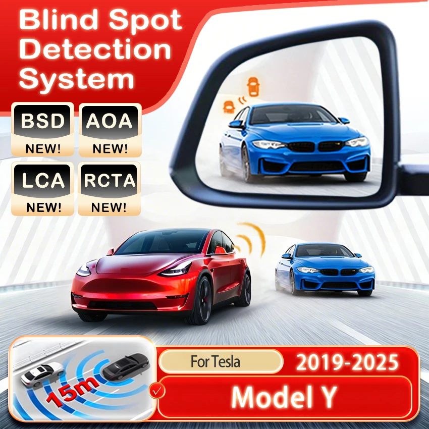 Car Alarm Radar Mirror light Alarm Blind Spot Detection System BSD BSA BSM For Tesla Model Y 2019 2020 2021 2022 2023 2024 2025