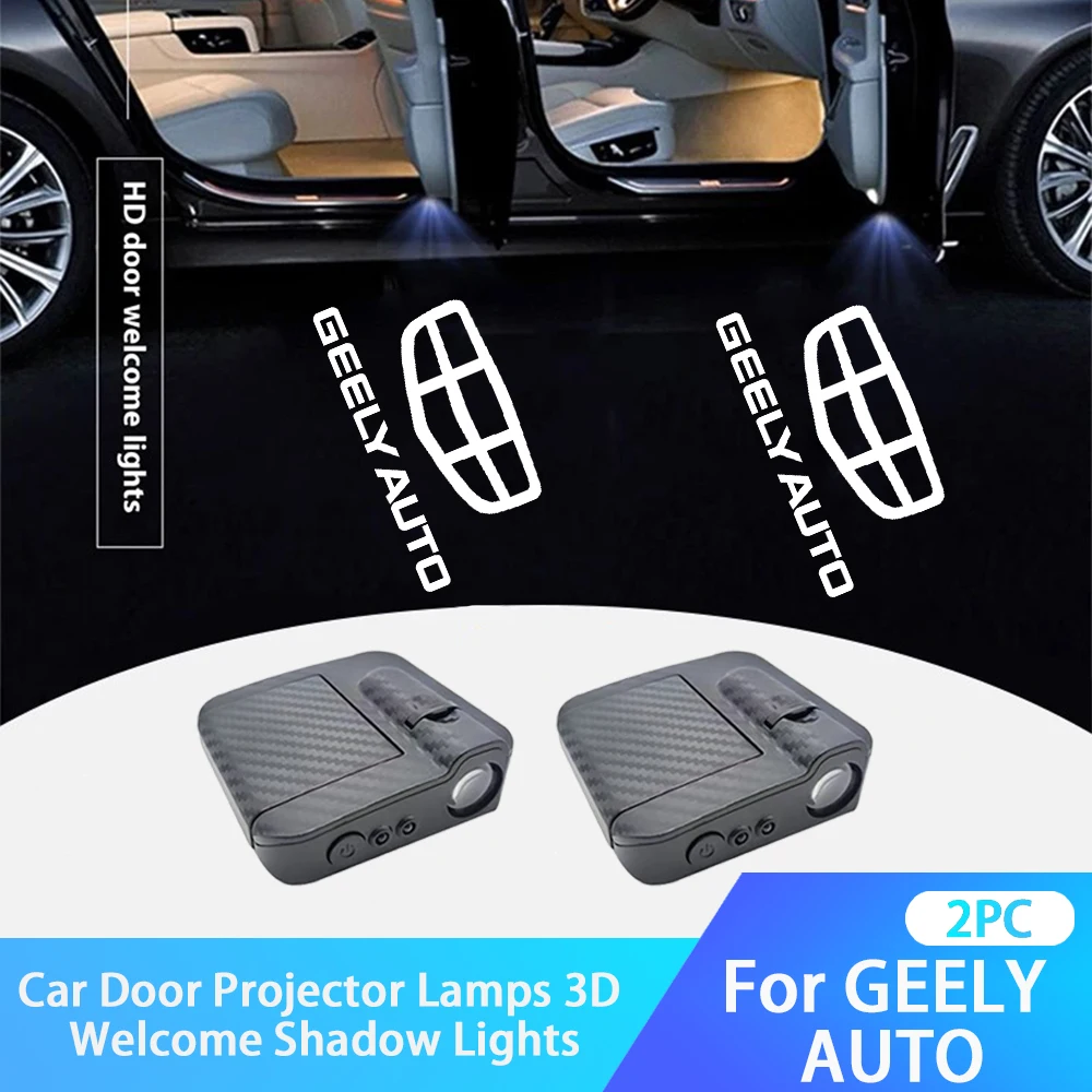 2Pcs LED Car Door Emblem Light Welcome Lamp Wireless Projector For Geely LC Panda Coolray Tugella Binray EC8 MK GX3 EC7 X7 Atlas