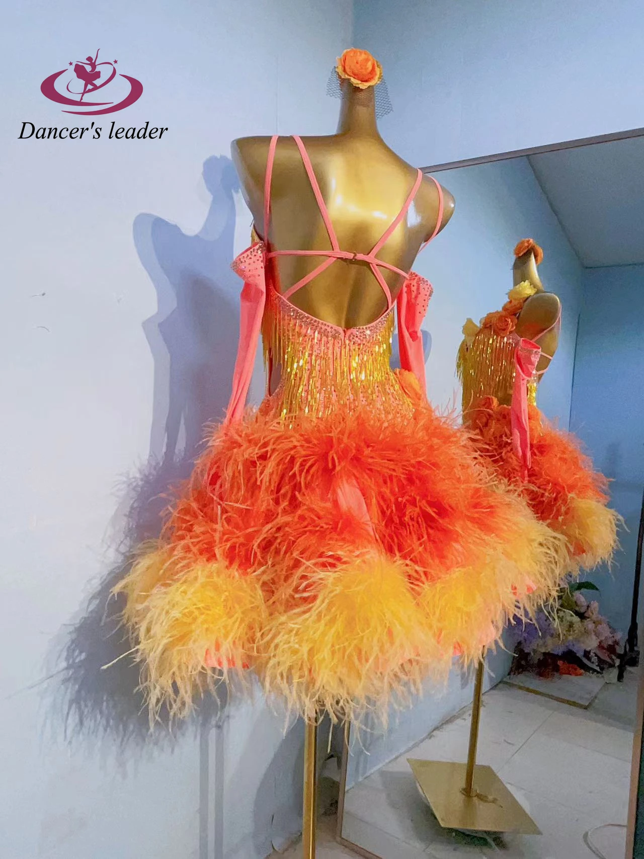 

Latin Dance Stage Women's High-end Custom Gradient Velvet Skirt Samba Rhinestone Performance Clothing Dress