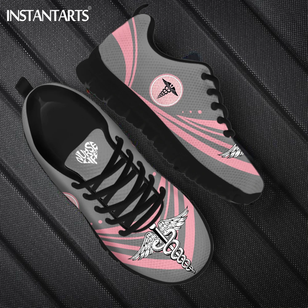 INSTANTARTS Pink EMT Design Ladies Casual Sneakers Comfortable Women Mesh Shoes Footwear Paramedic EMT EMS Pattern Lady Footwear