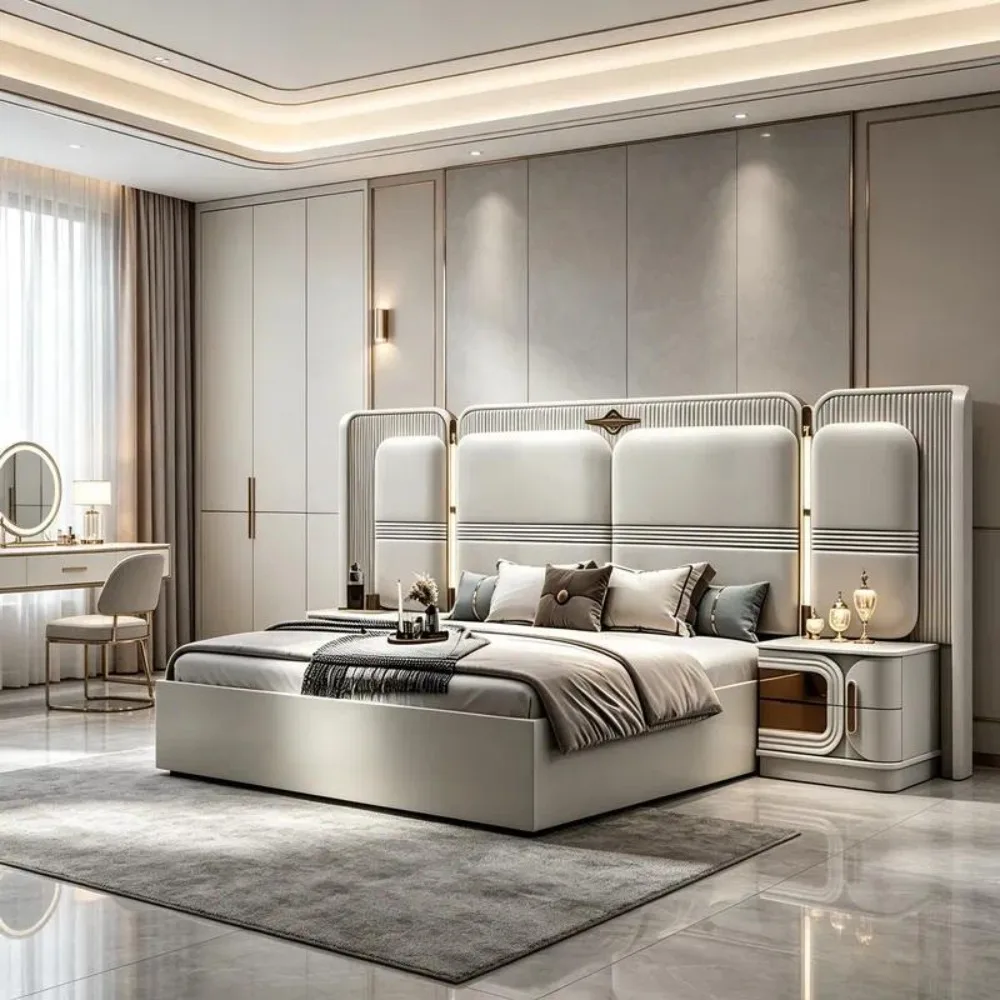 Modern Bedroom Furniture Set King Queen Full Size Deluxe Master Bed Frame Home Hotel Style Royal Design Complete Suite