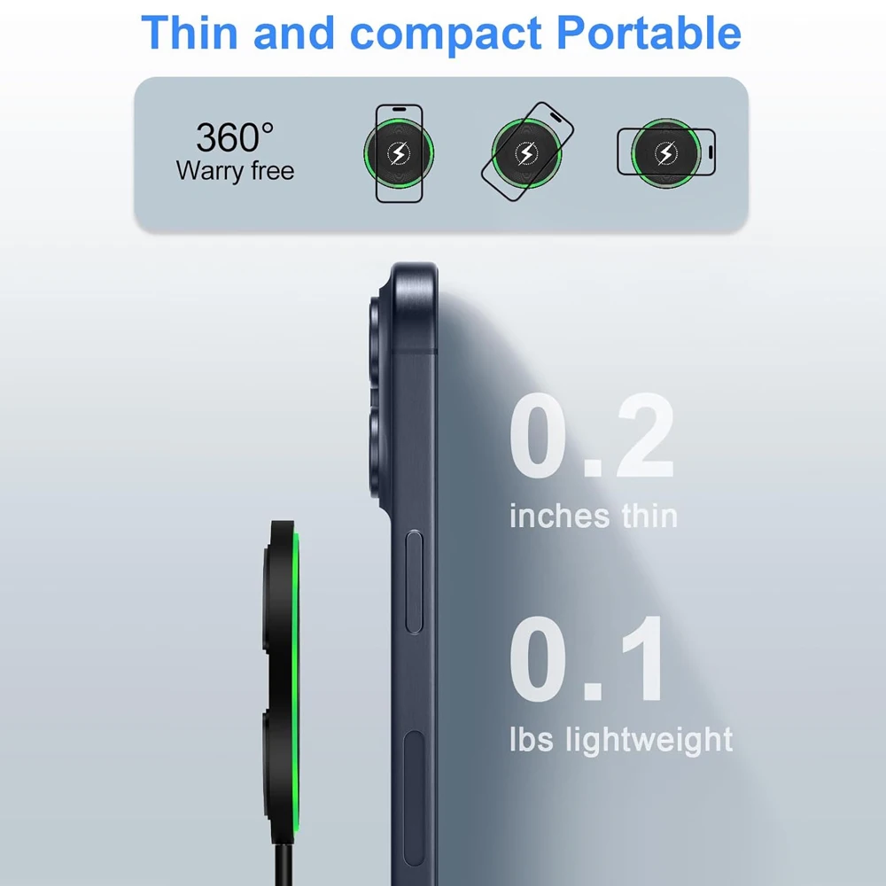 Wireless Charger, Compatible with iPhone, Samsung Phones & Apple Earphones. Induction Fast Charging Dock Pad, Compact & Portable