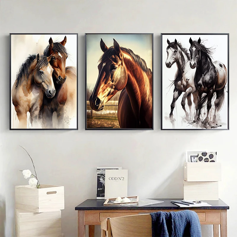Watercolor/Anime Various Styles of Cool Horse Poster Canvas Printing Wall Art Picture Home Decor Gift for People Who Like Horses