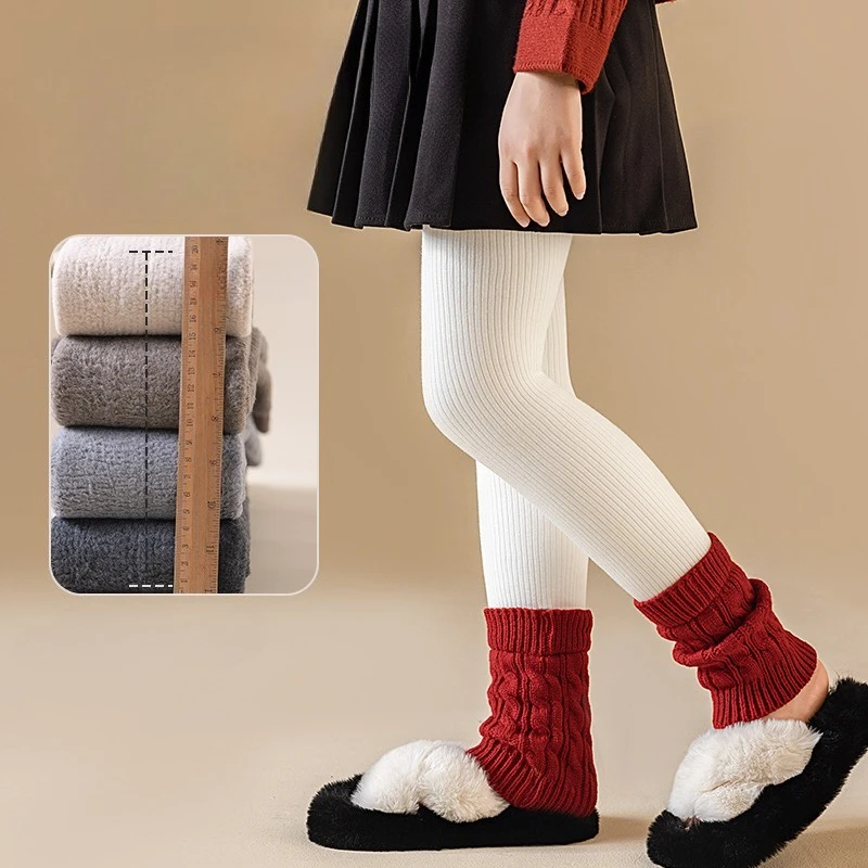 Winter children's fleece thickened girls leggings vertical strips contrasting color thermal pants