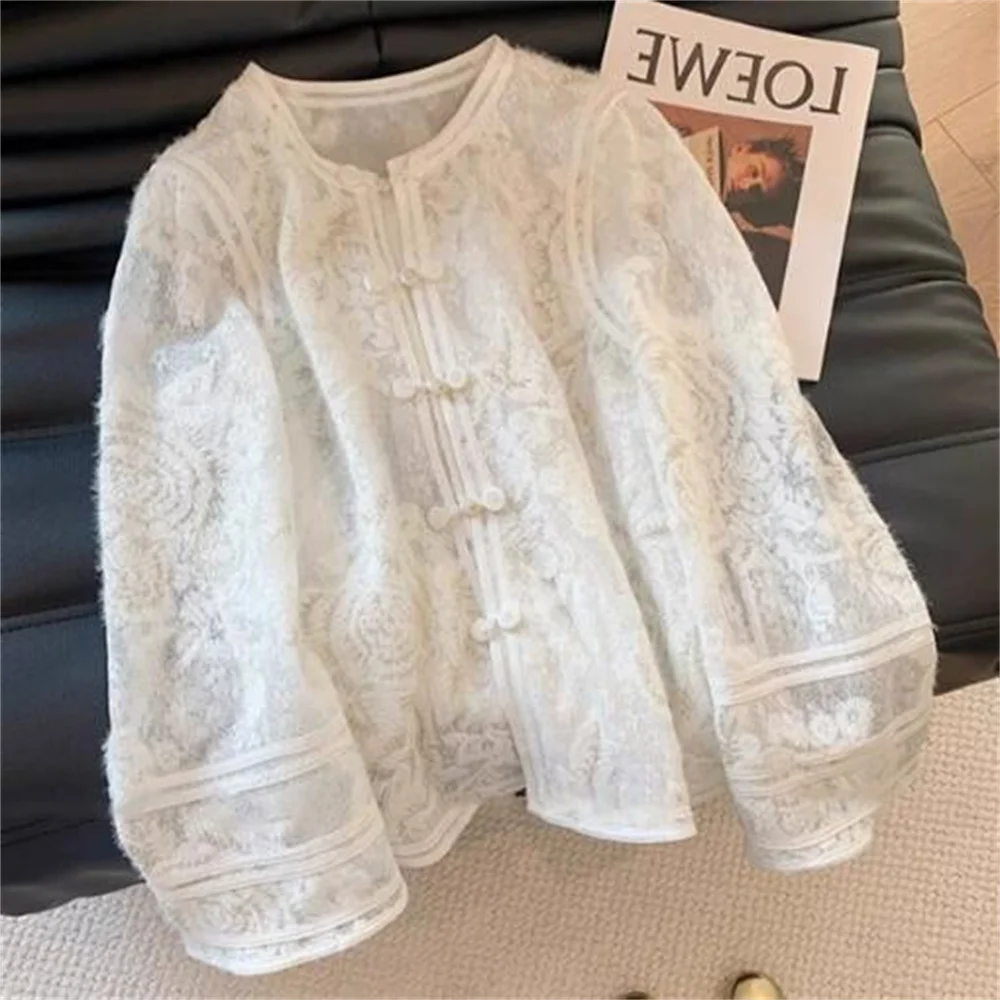 2025 camisa de diseño calado de encaje chino primavera nuevo Retro nuevo traje Retro suelto de manga larga camisas superiores blusas ropa de mujer