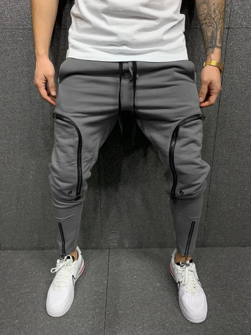 New European and American Men's Hip-hop Zippered Pocket Decoration Casual Sports Pants for Foreign Trade, Jogger Harlan Pants