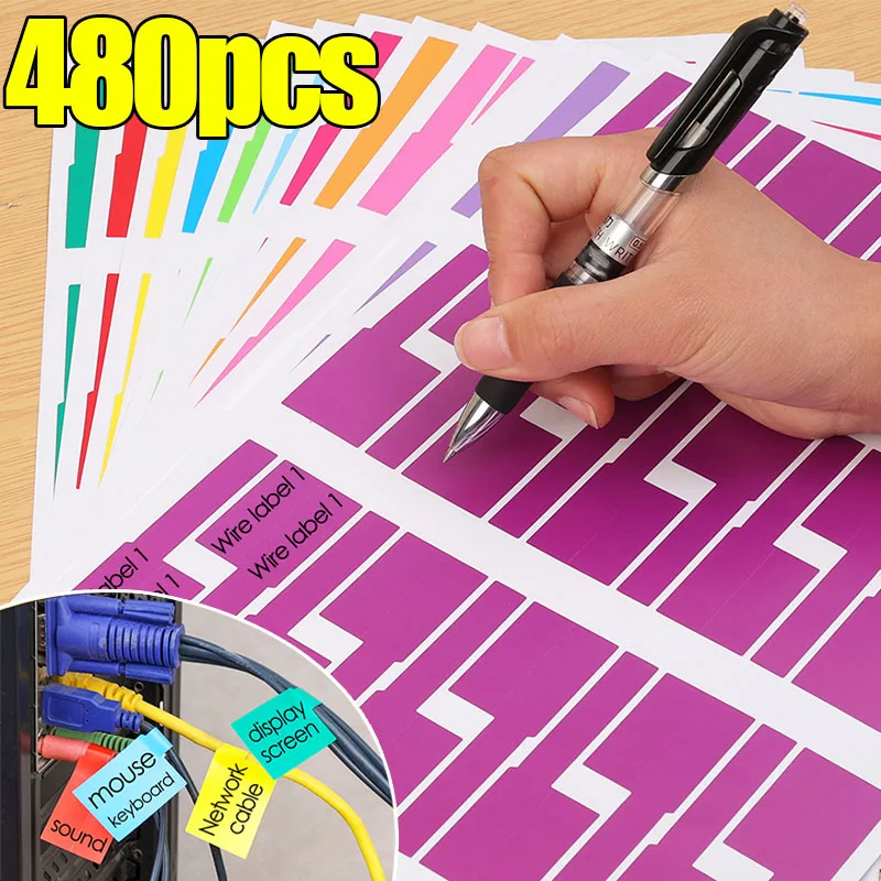 240-480pcs Self-Adhesive Label Sticker Cable Tags Wire Marking Network Waterproof Laser Printer Stickers Cable Labels Organizers