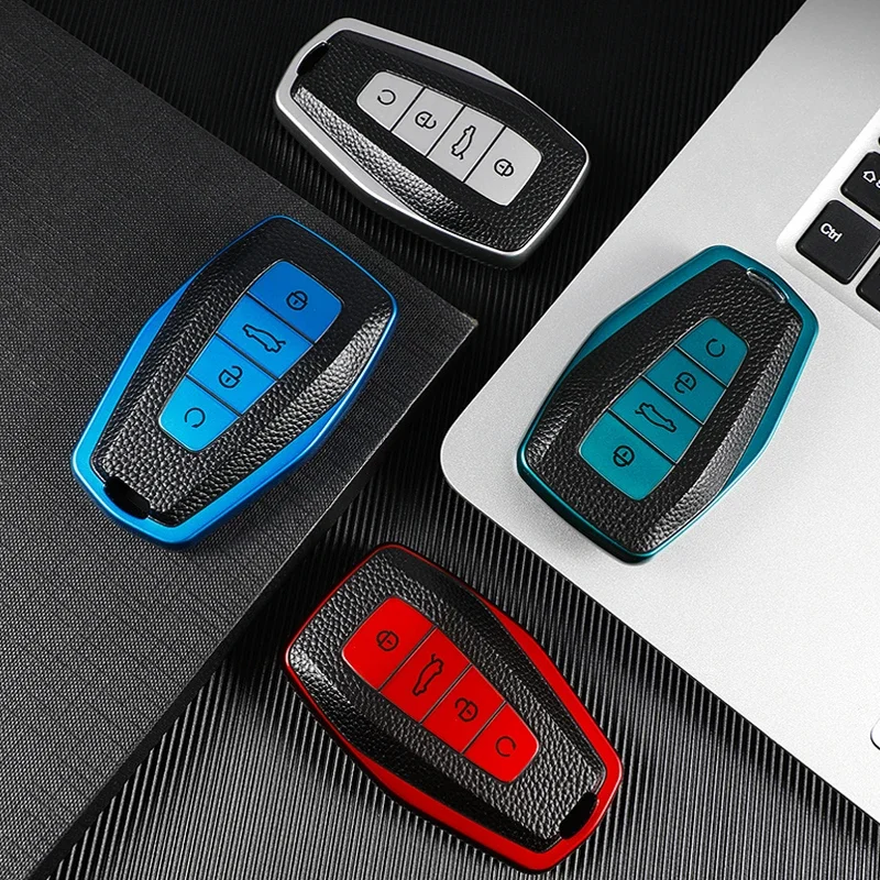 Leather TPU Car Smart Key Cover Case Shell Fob for Geely Coolray X6 X7 Emgrand Global Hawk GX7 Holder Accessories key chains