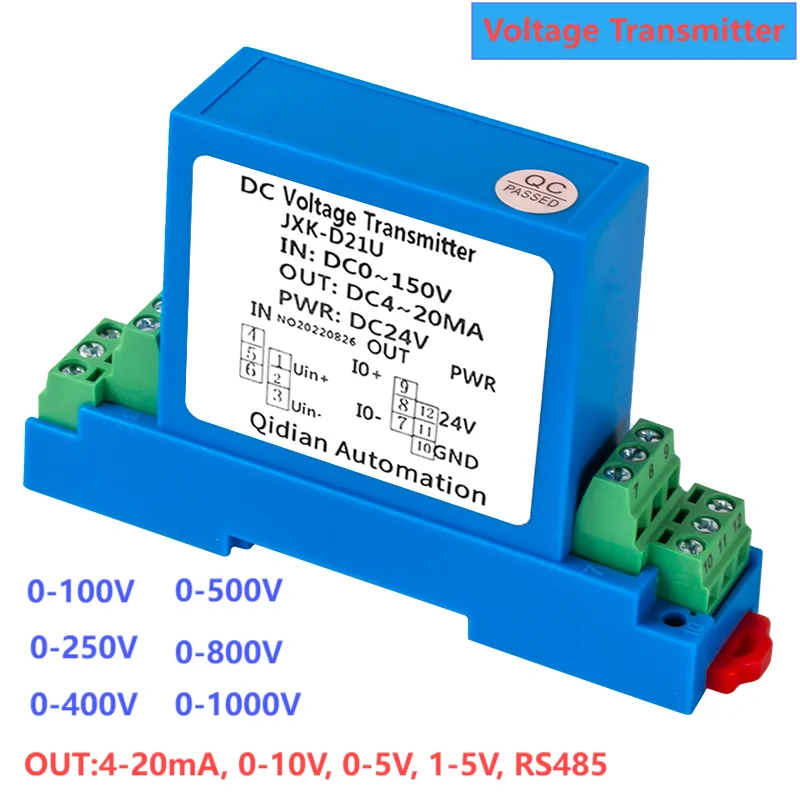 AC Voltage Sensor Transmitter 0-300V to 4-20mA 0-5V AC Voltage Transducer 0-800V to 0-10V DC Voltage Signal Transmitter