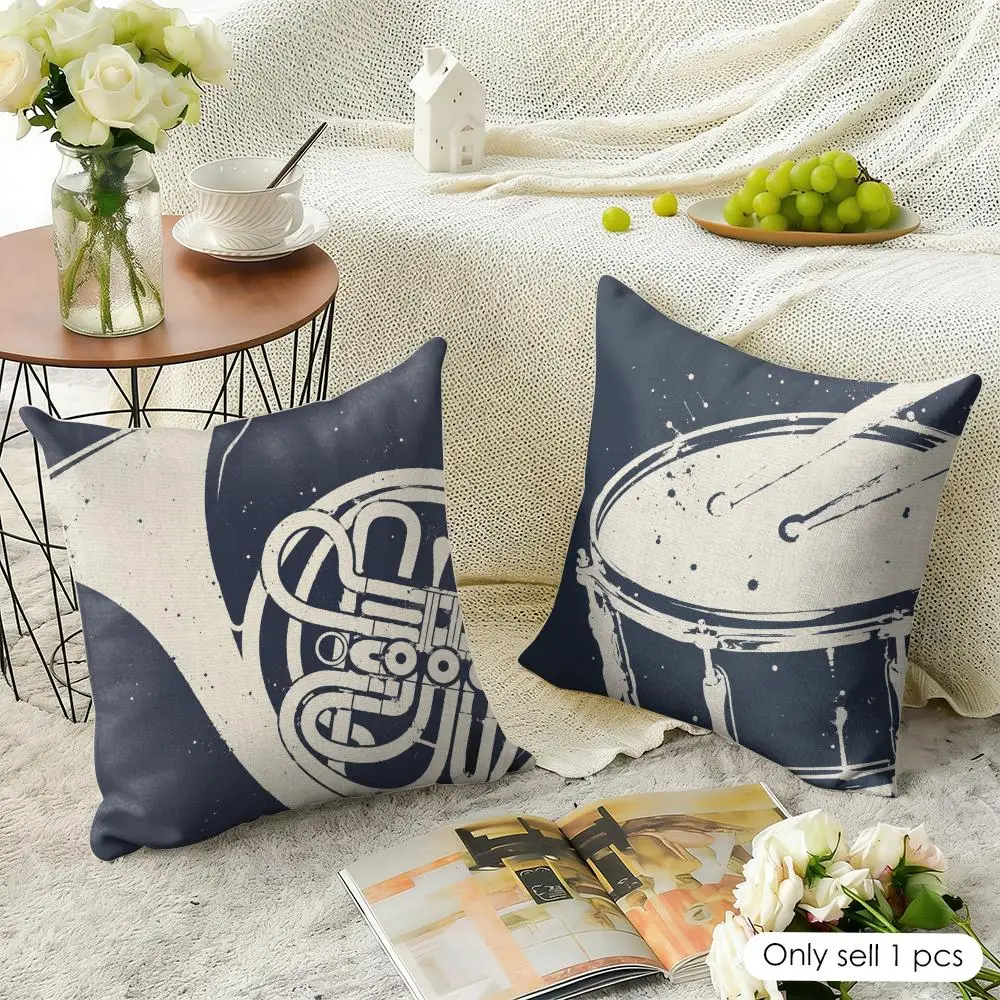 Musical Boho Jazz Cushion Cover Natural Linen Organic Fabric Double-Sided Printing Breathable Perfect For Home Decor