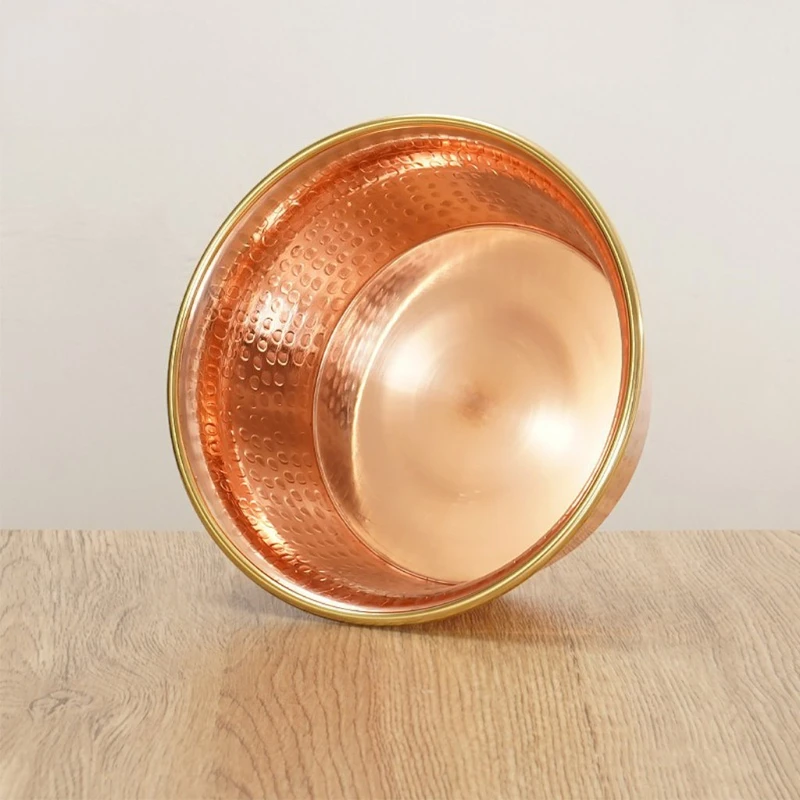 Tibetan Red Copper Bowl Handmade Deep Water Offering Vessel for Buddha Altar Table Desk Home Decor Feng Shui Meditation Gift