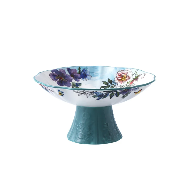 Flower and bird plate Ceramic fruit plate Cake plate Afternoon tea snack