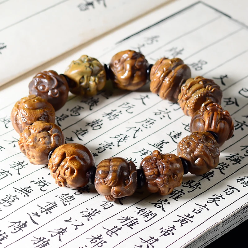

Sandalwood Double-sided Carved Twelve Zodiac Pixiu Wooden Buddha Beads Bracelet for Men and Women's WenPlay High-end Hand String