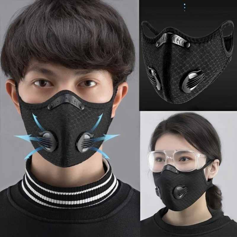 Cycling Sport Mask Adjustable Dust Sport Mask With Exhalation Valves Activated Carbon Filter Mask Outdoor Sports Training Mask