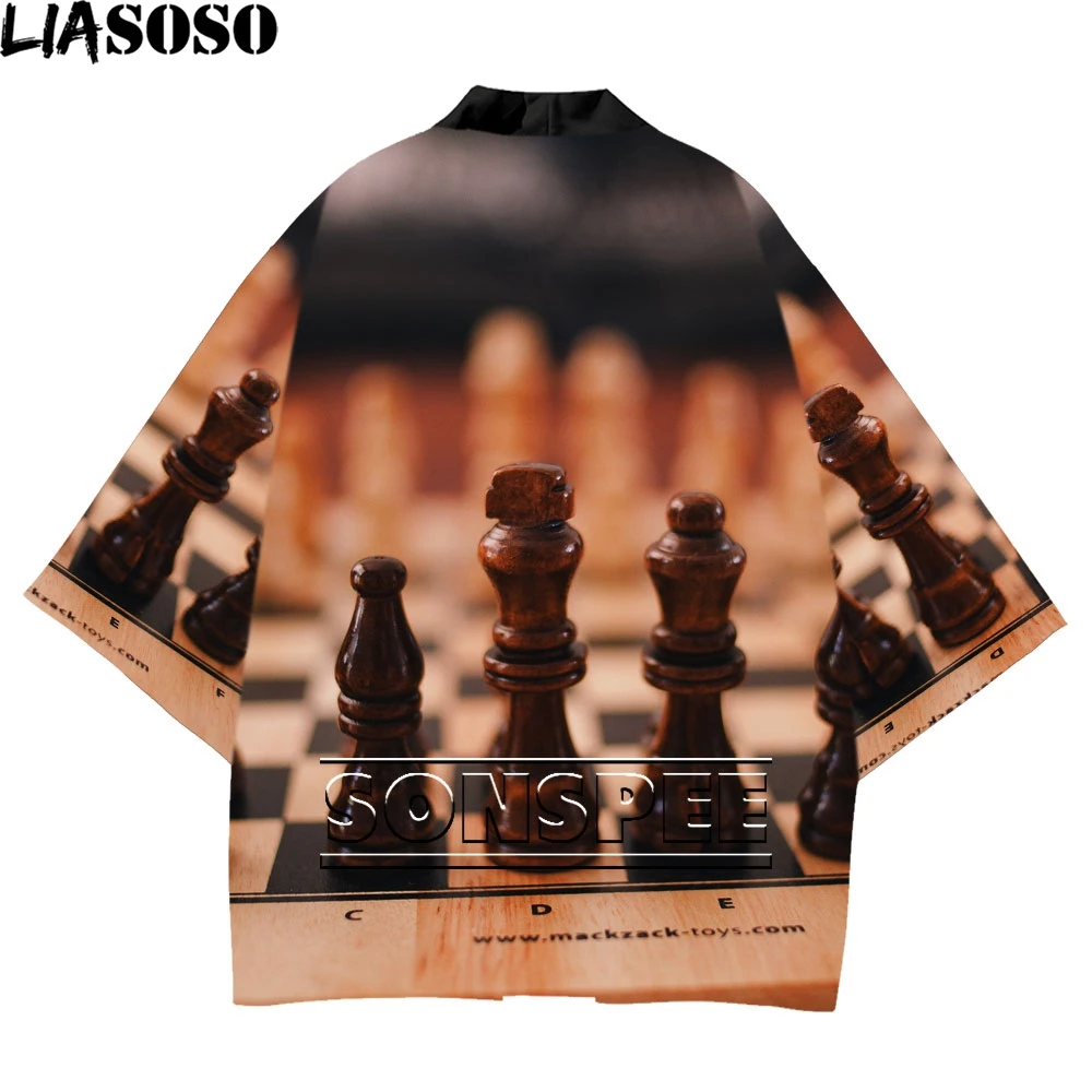 

LIASOSO 3D Print Japanese Kimono Graphics Chess Chessboard Black White Shirt Harajuku Casual Street Unisex Oversized Jacket Top