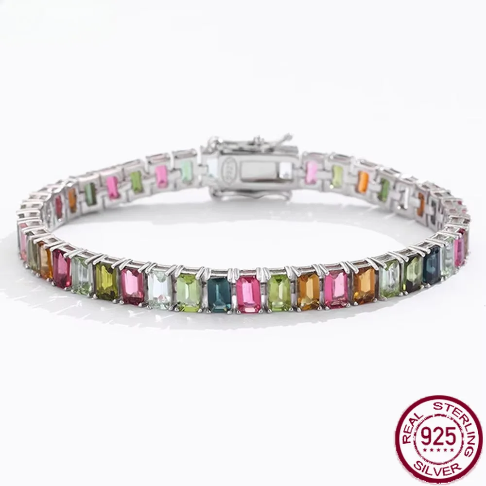 Yaranyan 925 Sterling Silver Emerald Cut 3*5 MM Natural Tourmaline Gemstone Sparkling Bracelets Bangle Fine Jewelry Wholesale
