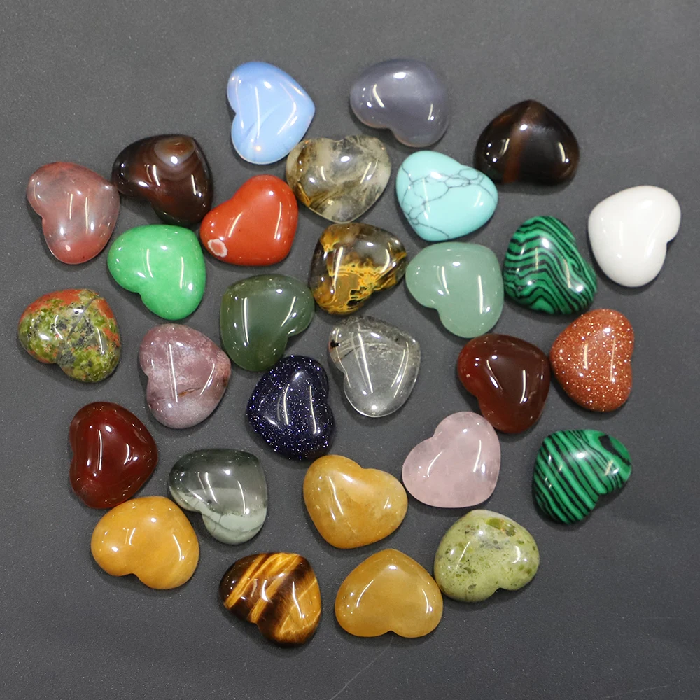 

15x18MM Natural Stone Crystal Agates Turquoises Heart Shape Cab Cabochons No Hole Beads DIY Jewelry Accessories Wholesale 30Pcs