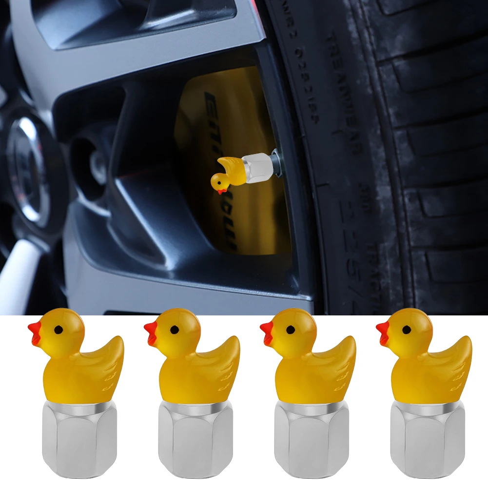 4 قطعة لطيف بطة السيارات قضيب صمام إطار قبعات توهج في الظلام الإطارات صمام قبعات الإطارات صمام الهواء قبعات للسيارات الدراجات النارية والدراجات