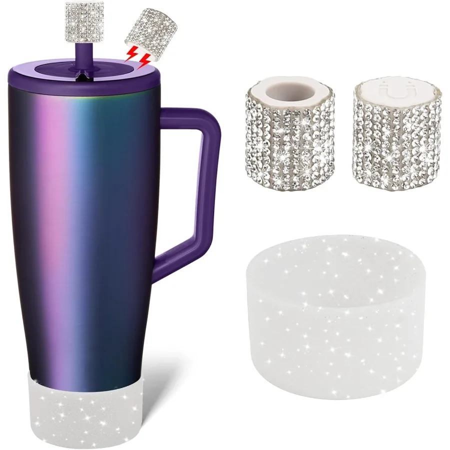 

Силиконовые ботинки и магнитная соломенная крышка со стразами, совместимая с противоскользящим силиконовым протектором BrMate Era для стакана на 40 унций