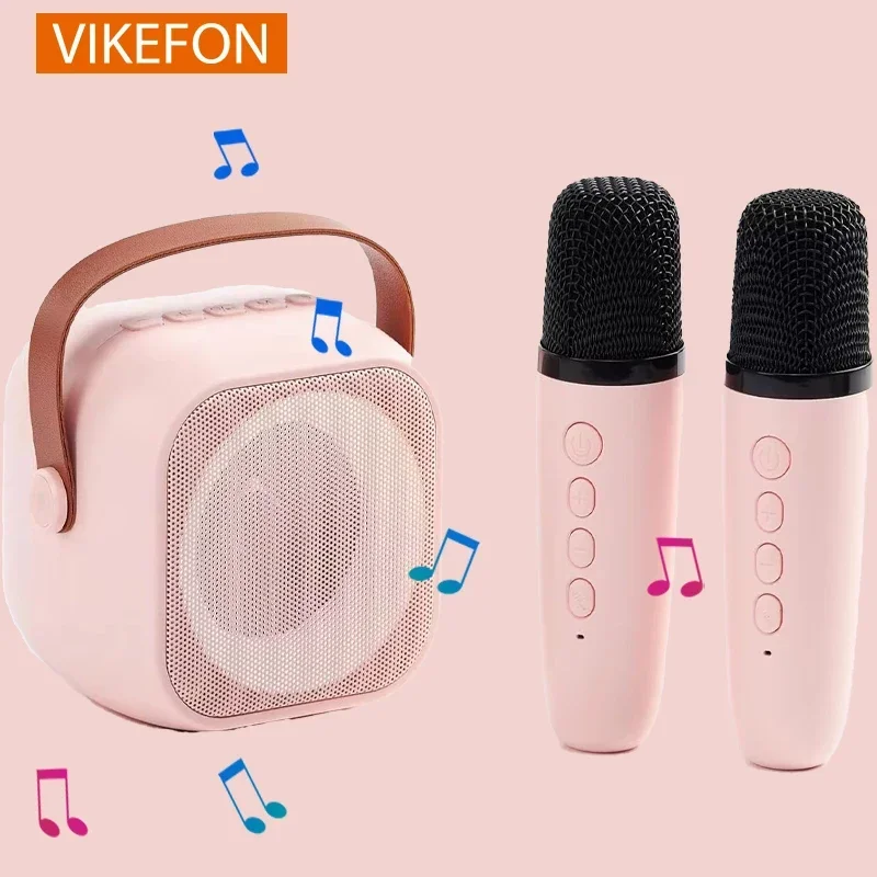 

VIKEFON Mini Karaoke Machine Set Bluetooth Speaker Wireless Microphones For Kid And Adults Portable With Colorful Light Surround