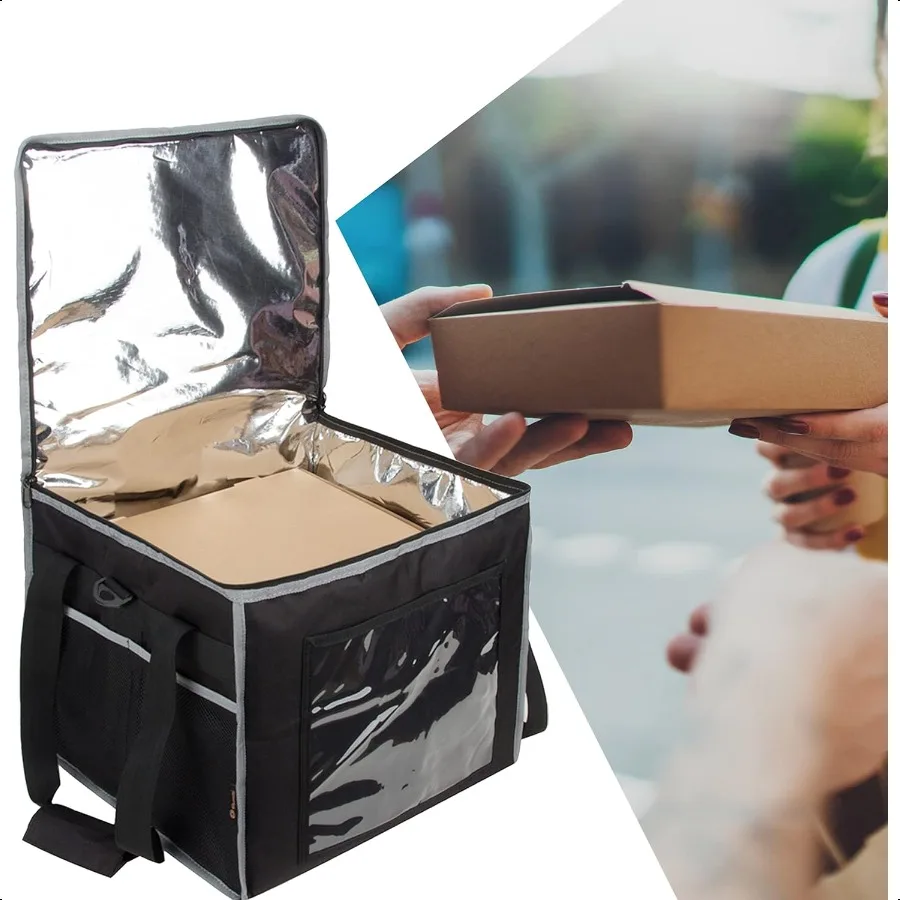 Borsa per la consegna di cibo isolata con portabicchieri adatta per pizza da 14 pollici Borsa per la consegna di cibo per pizza resistente pieghevole per la ristorazione in campeggio Res