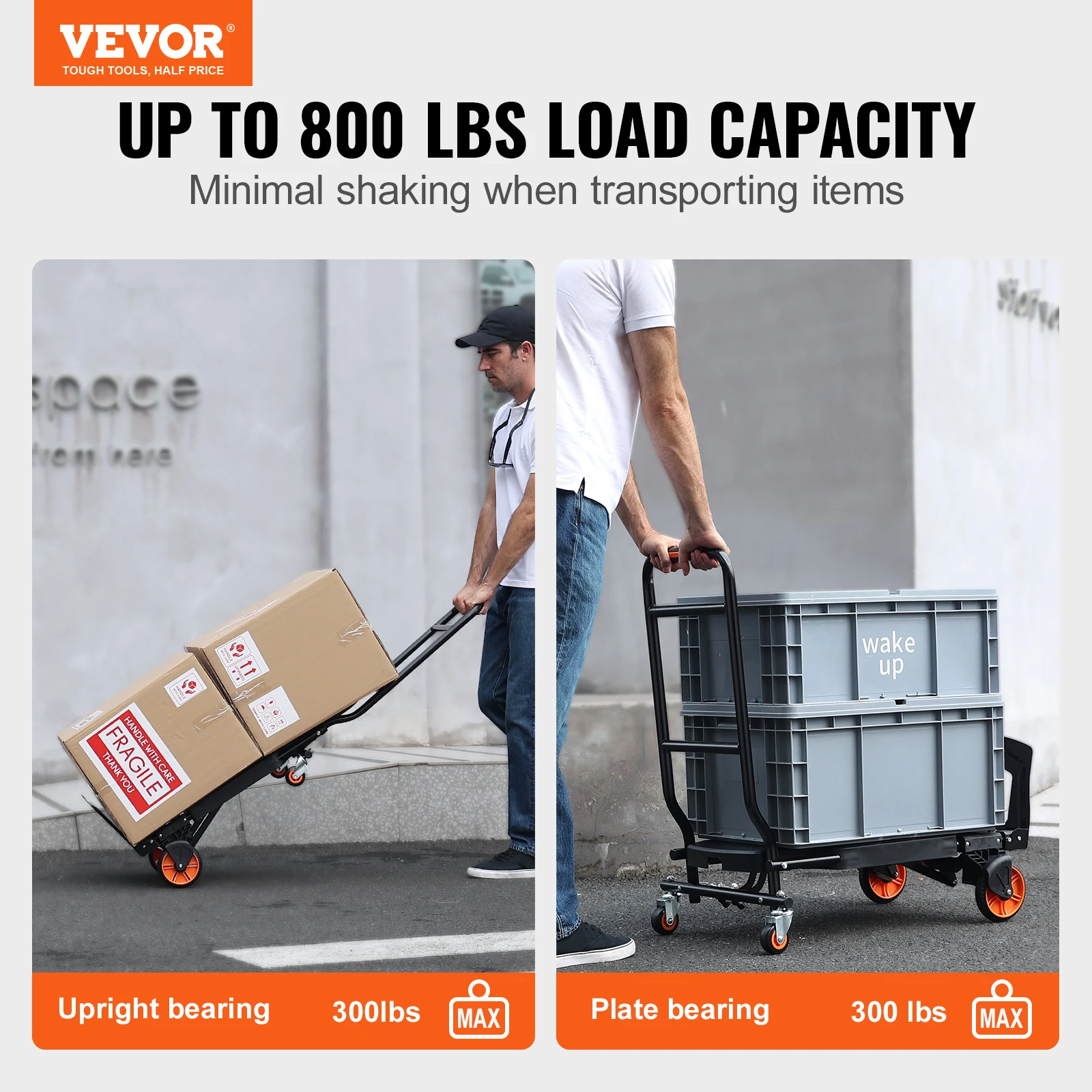 VEVOR Aluminum Folding Hand Truck 300/400/800/1000 lbs Heavy Duty Collapsible cart for Transport Warehouse Supermarket Garden