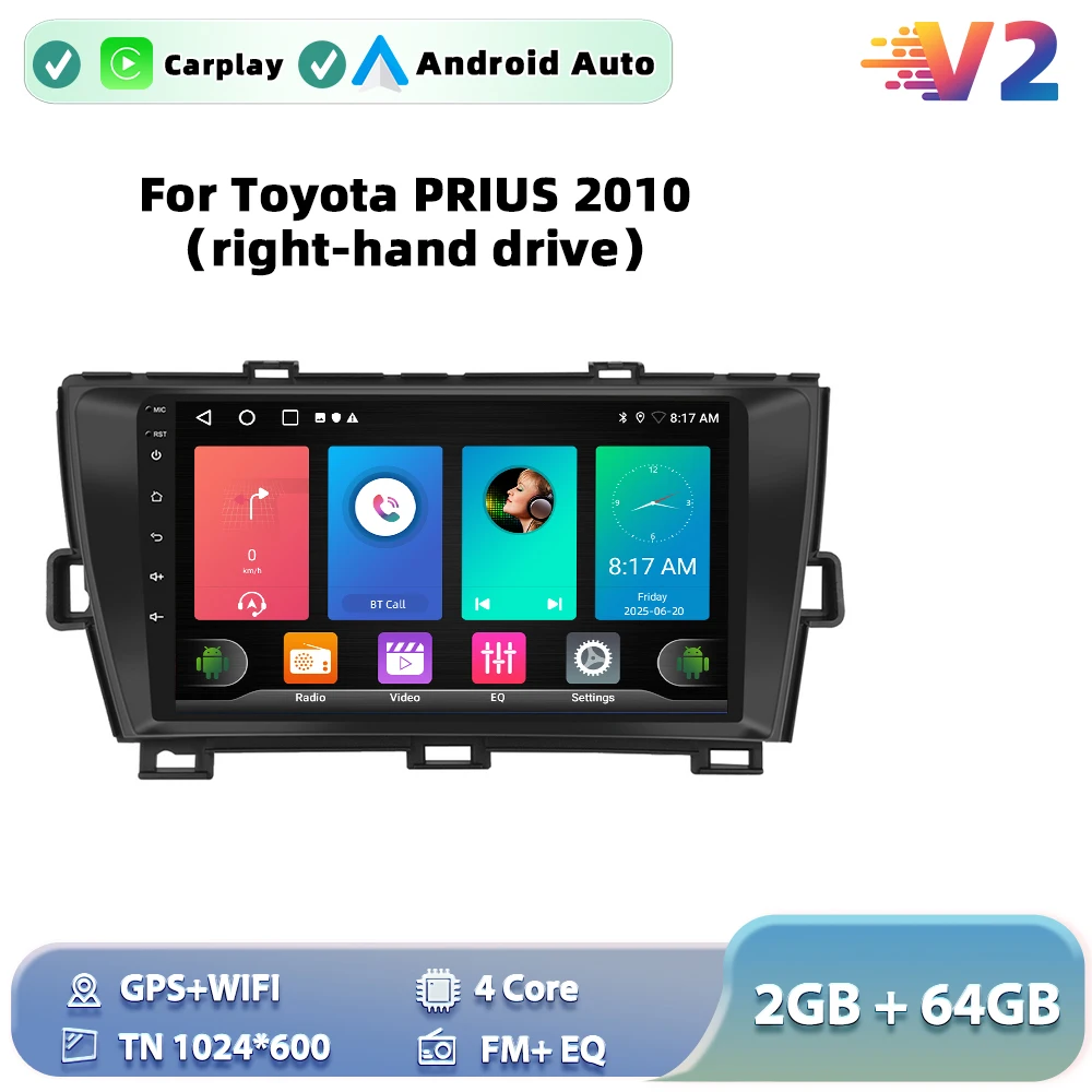 Podofo 6G+128G Android Toyota PRIUS 2010 Car Radio Multimedia Video Player GPS Navi Stereo Carplay Auto Stereo image 3