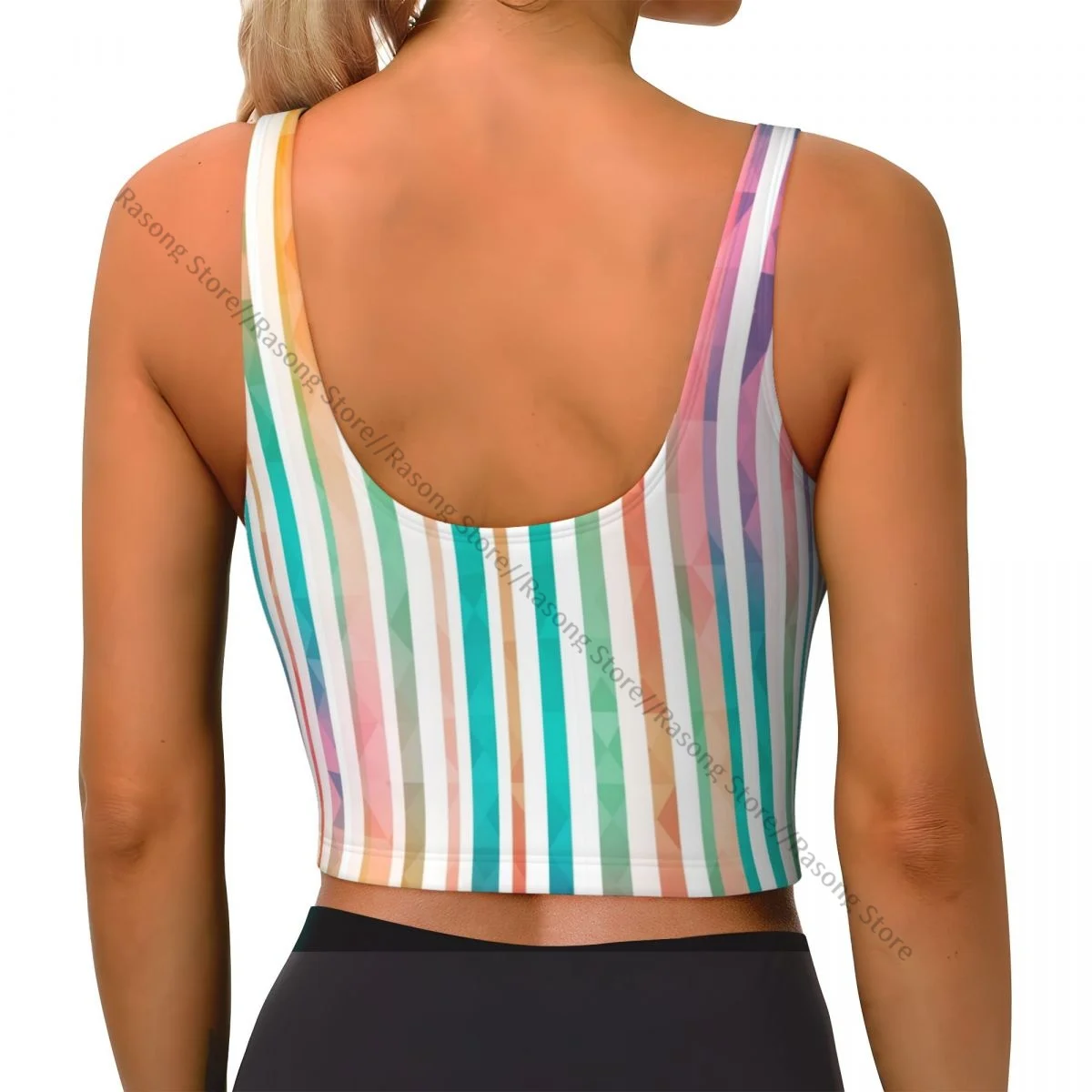Women Sexy Sports Vest Rainbow Stripes Pattern Female Streetwear Sport Lingerie Tee Crop Top