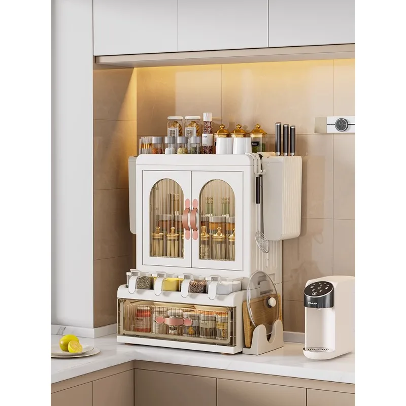 Kitchen seasoning storage box rack household multifunctional covered edible oil, salt, sauce and vinegar seasoning table top cab