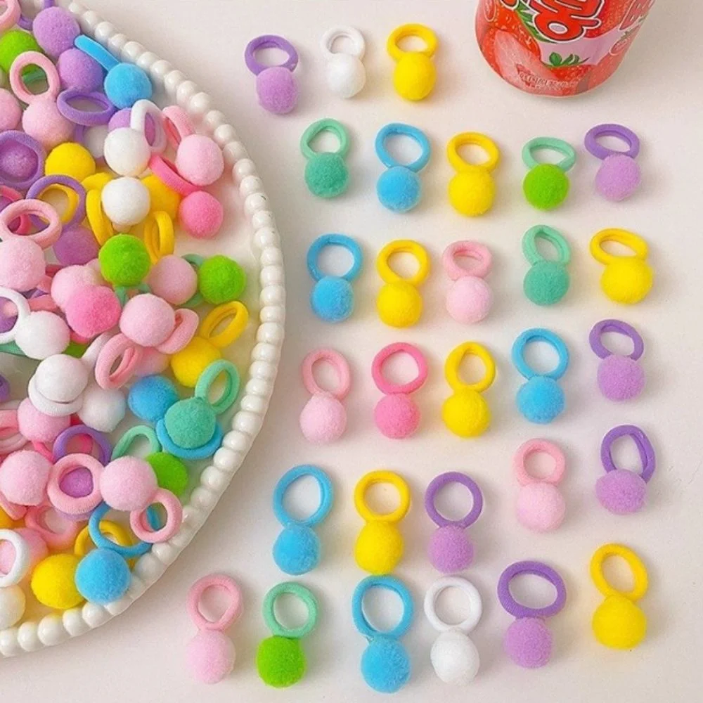 20pcs New Ball Elastic Hair Bands Colorful Sweets Scrunchie Hair Ties Soft Non-Slip Ball Rubber Bands For