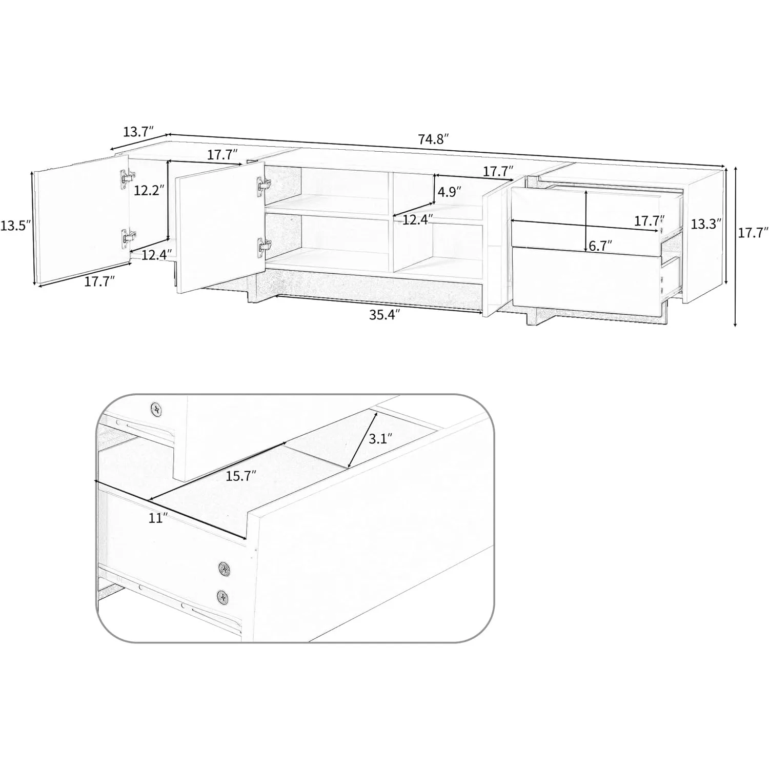 Support TV contemporain pour téléviseurs jusqu'à 80 en effet, table console moderne unique avec surface UV haute brillance pour salon