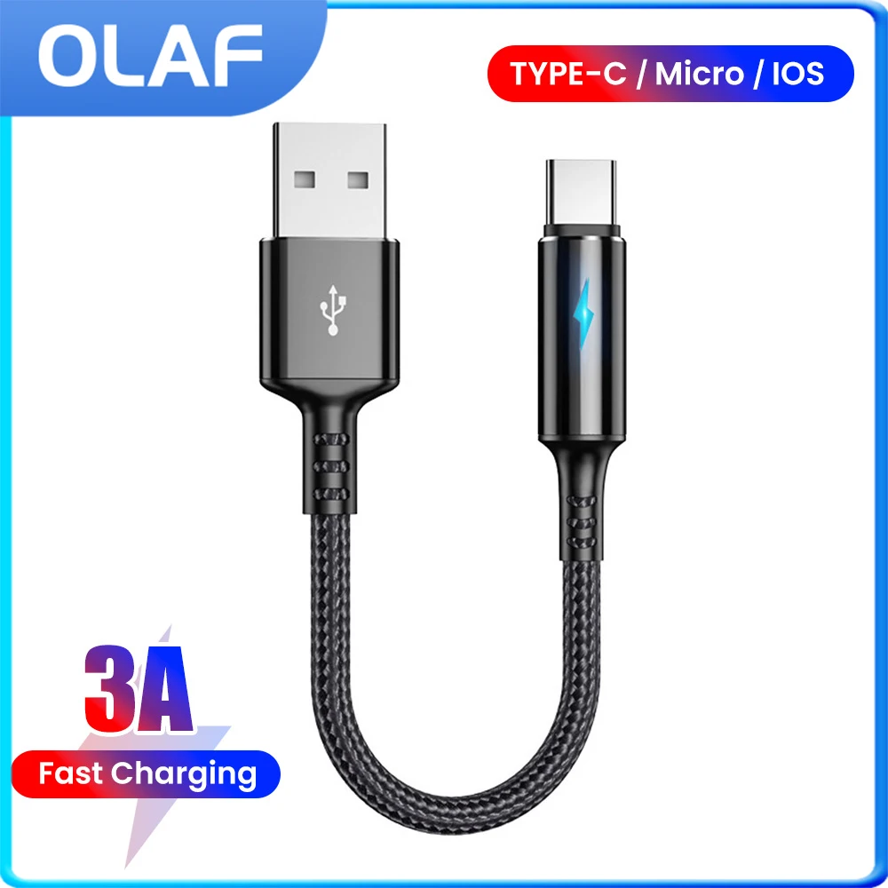 

25cm Cable USB to Type C/Lightning/Micro Braided Fast Charging Data Transfer Cable For iPhone Xiaomi Oneplus Huawei Mobile Phone