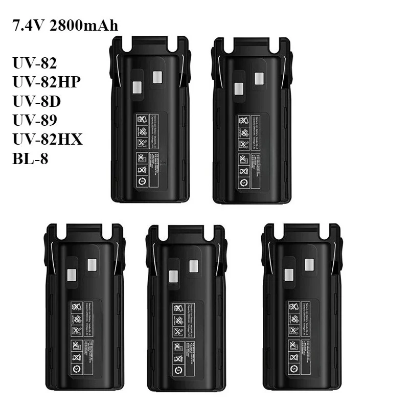 5PCS BL-8 7.4V 2800mAh Replacement Battery for Baofeng UV-82 UV-82HP UV-8D UV-89 UV-82HX Walkie Talkie