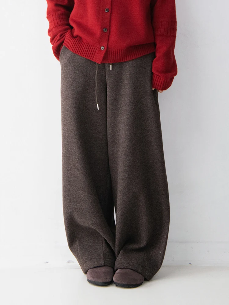 

Утепленные шерстяные брюки с флисовой подкладкой, прямые, теплые, с эластичным поясом, из твида, женские, свободные, универсальные, длинные, повседневные