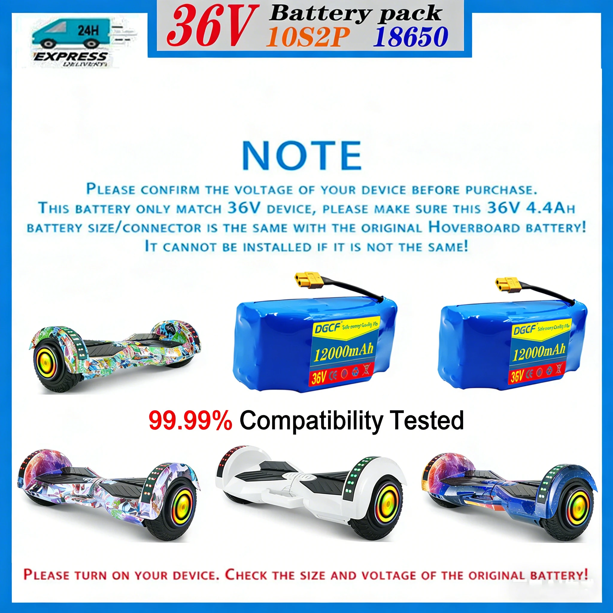 

36V12000mAh 10s2p Lithium Rechargeable Battery,True for Electric Self-balancing Scooter HoverBoard Unicycle, Exceptional Battery